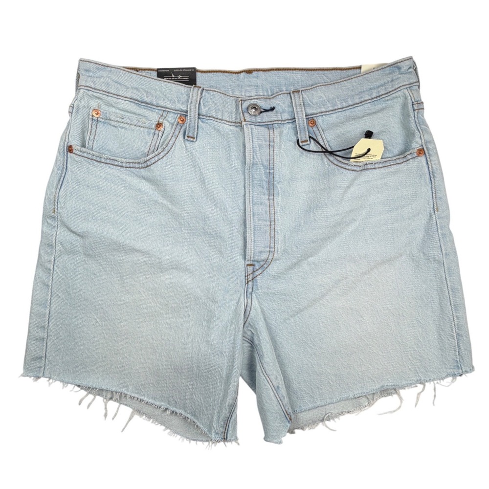 Levis Premium 501 Mid-Thigh Shorts Light Wash Denim High Rise NWT Button Fly 32